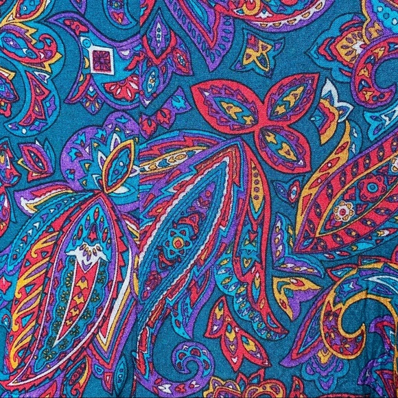Vintage 80’s Teal Paisley Print Button Front Top L - Picture 6 of 7